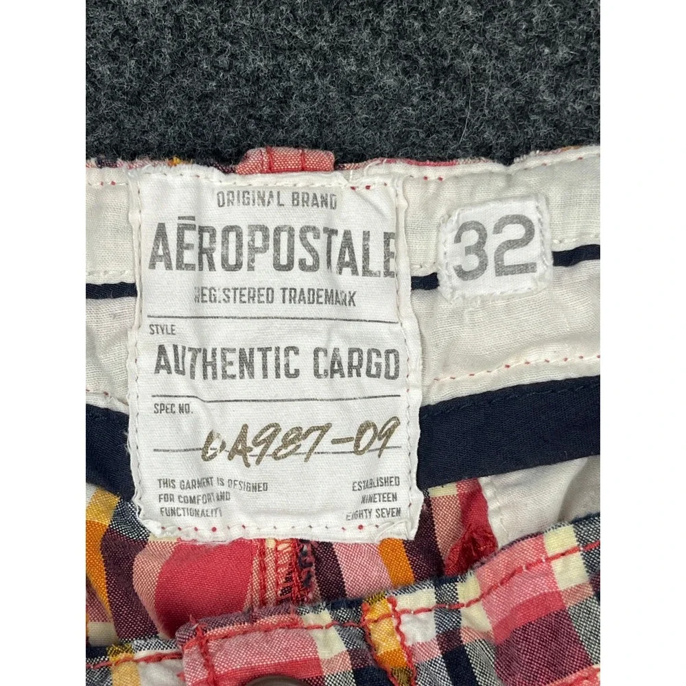 Aeropostale Mens Red‎ Plaid Cargo Shorts Size 32 Authentic Cargo Multi Pocket